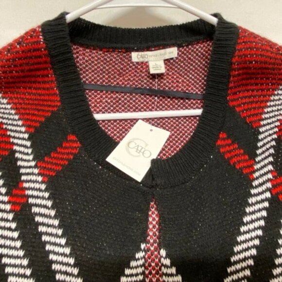 Cato Fashions Open Front Long Cardigan Duster Women's Large Black Red Plaid NWT - Picture 10 of 13